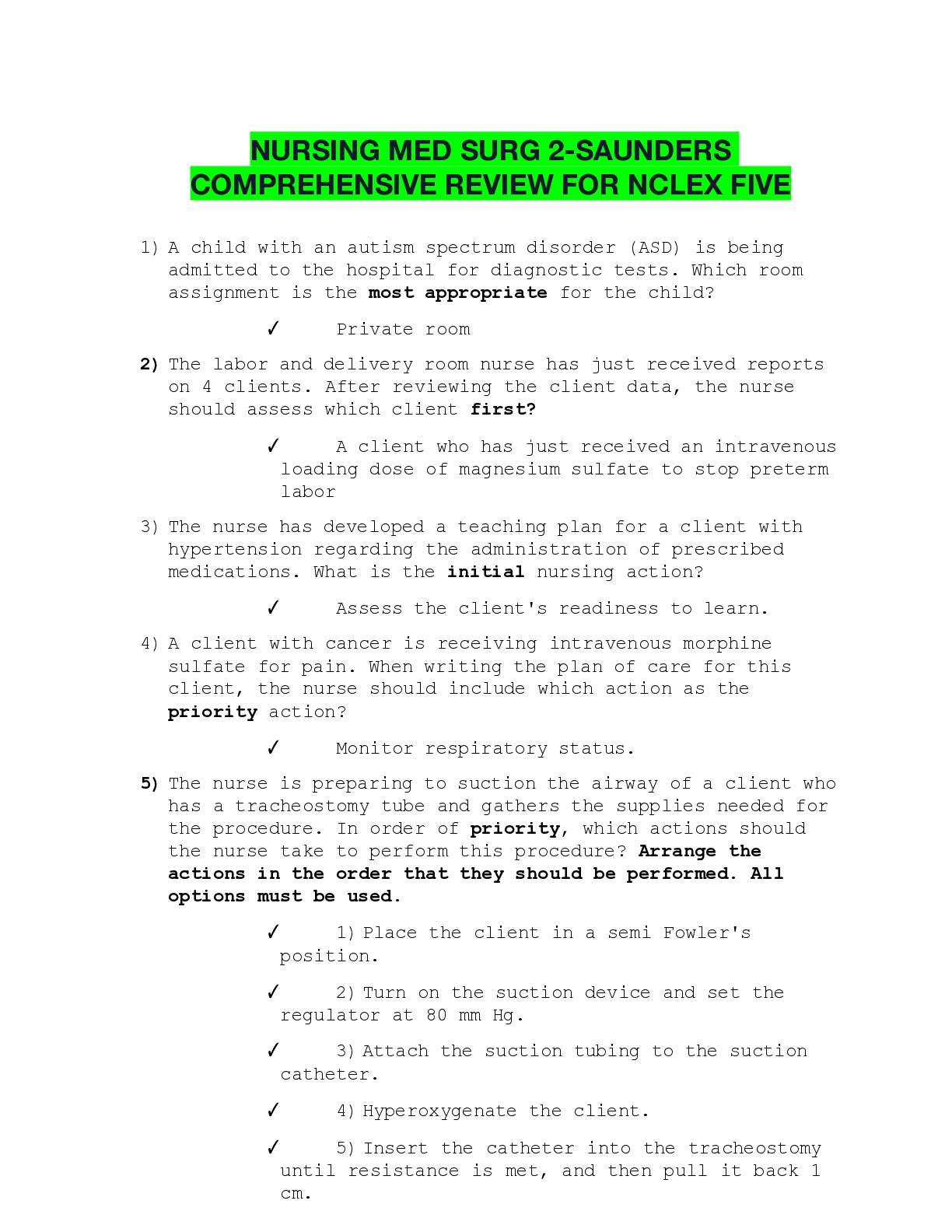 Preview of NURSING MED SURG 2-SAUNDERS COMPREHENSIVE REVIEW FOR NCLEX FIVE